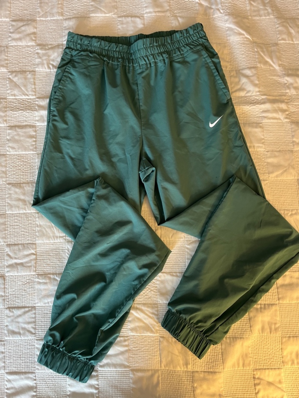 Nike Girls Green Athletic Joggers with White Swoosh